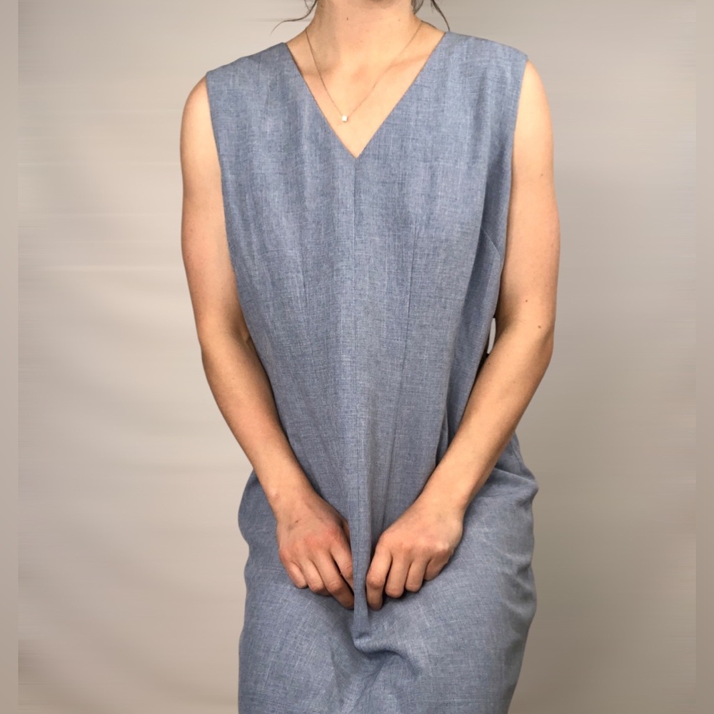NWT Preston and York Sleeveless Mini V Neck Pleated‎ Dress Riviera Size 16 - Picture 2 of 9